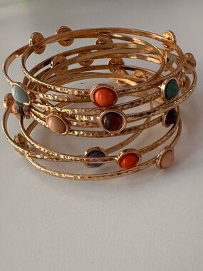 Gold Multi-Color Stone Bangle Set - Women Jewelry